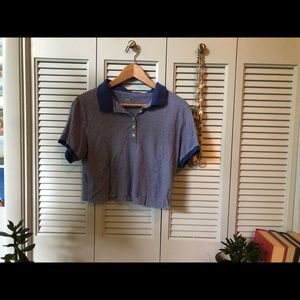 Vintage Blue and White Stripe Crop Polo